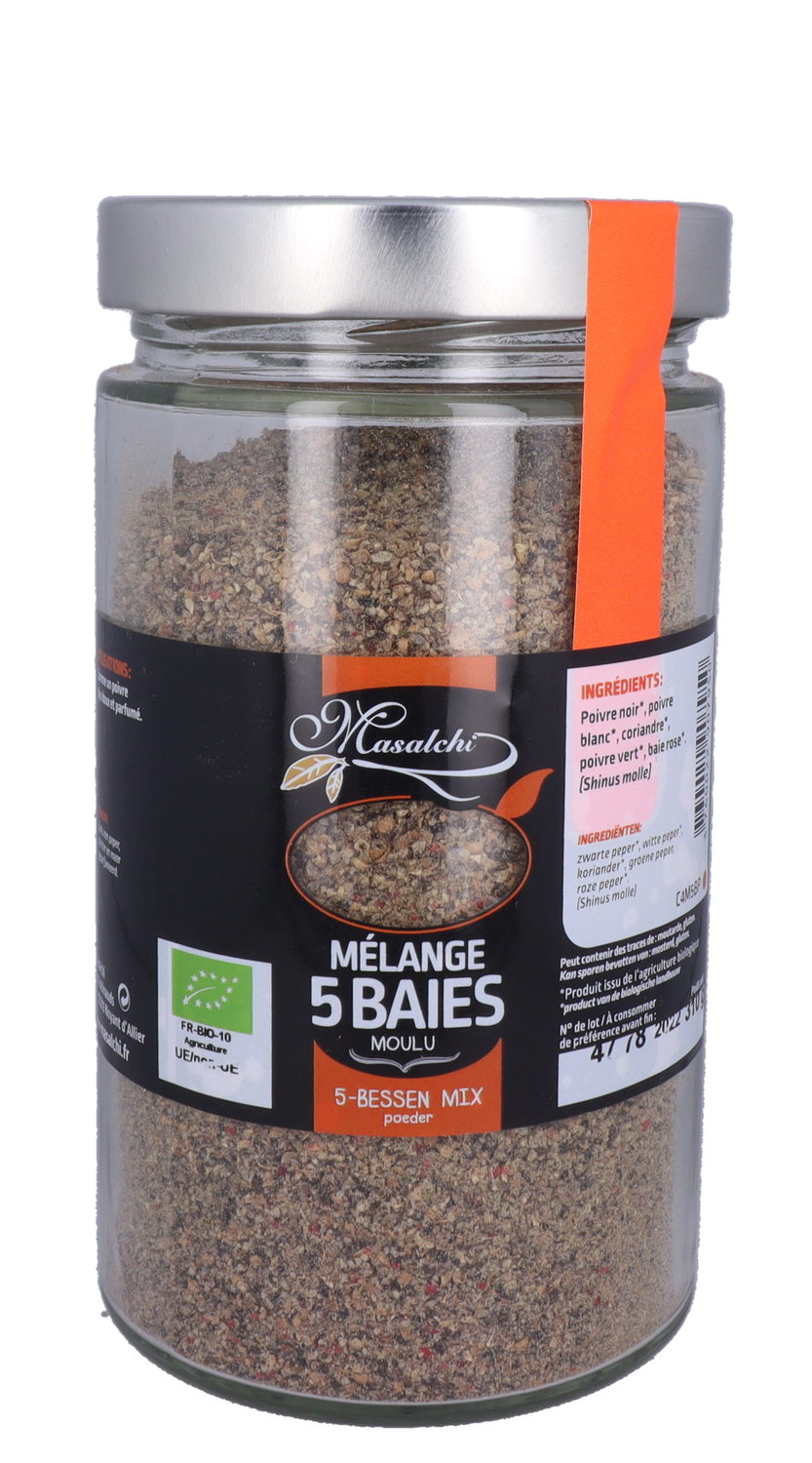 Poivre Mélange 5 baies Bio - épices en grains entiers - 200g ou kg